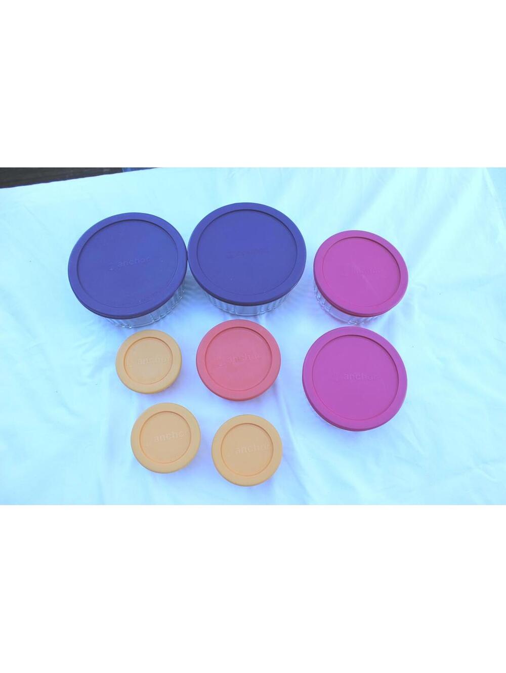 8 LOT ANCHOR HOCKING GLASS STORAGE BOWLS W/LIDS 4 SIZES 1.75 QT 1 QT ½ QT ¼ QT